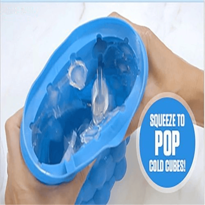 Ice Wizard Ice Cube Maker Freeze & Store Ice Cubes Blue Silicone/Plastic  w/Tongs 